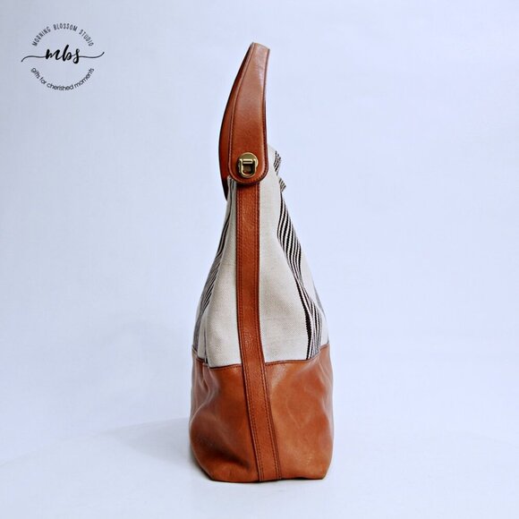 Fossil Stripe Textile Leather Trim Shoulder Handbag - Picture 5 of 14